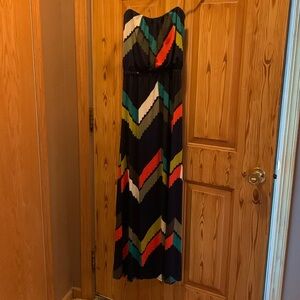 Strapless maxi dress, navy, patterned, stretch, S